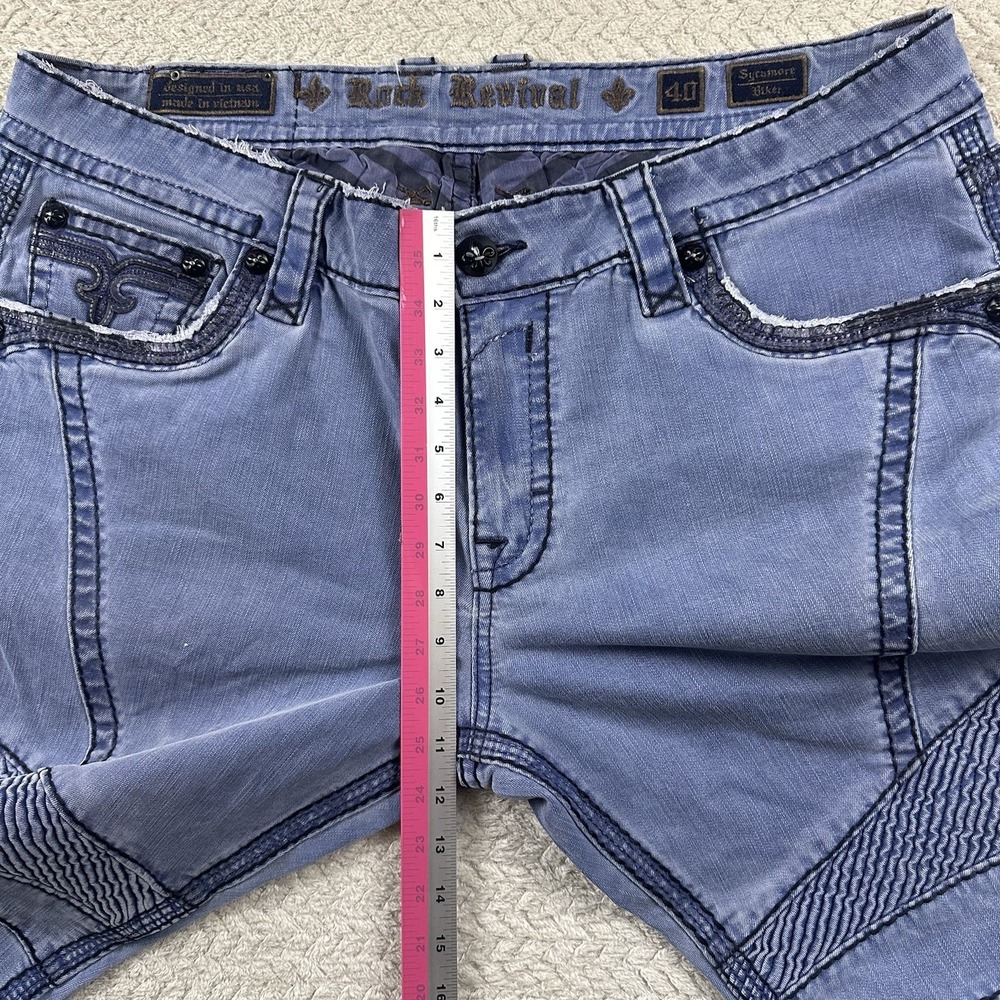 Rock Revival Sycamore Biker Jeans Mens 40x34 Blue Light Wash Skinny Denim Pants - Picture 14 of 16